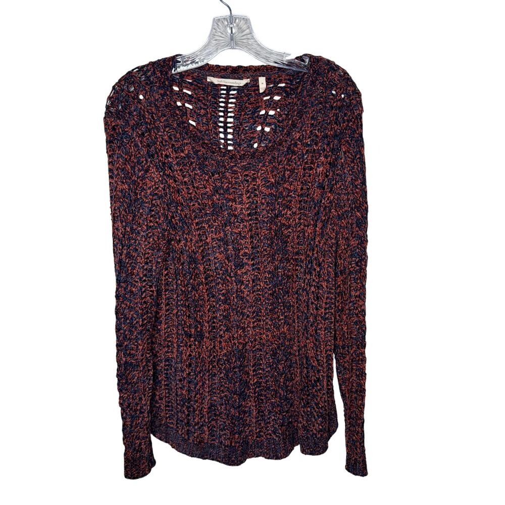 Soft Surroundings Women’s M Open Knit Pullover Sweater‎ Rust Navy Textured Boho